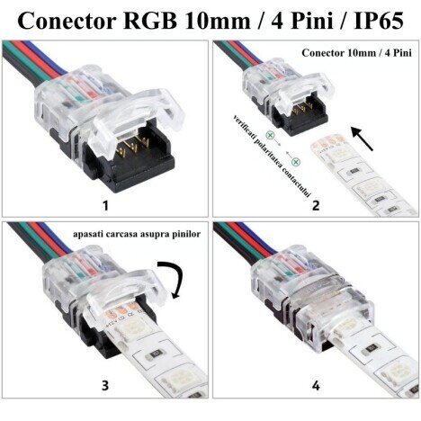 CONECTOR BANDA LED & RGB 10MM / 4 PINI - 4 FIRE